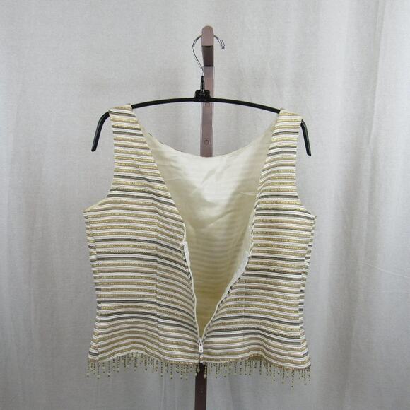 Cachet Metallic Size 8 Striped Formal Top with Beaded Detail Hem Gold Semi Crop - Picture 3 of 8